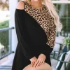 Abito corto con stampa leopardata, nero