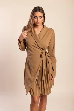 Abito elegante a chiusura ad incrocio Denver, marrone chiaro