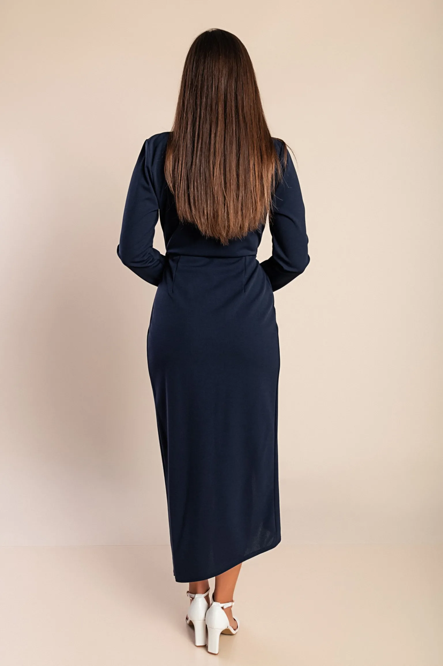 Abito elegante Brynlee con maniche a 3/4 e volant, blu scuro