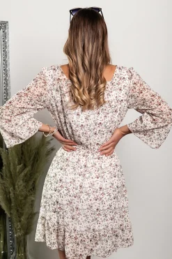 ABITO ELEGANTE CON COLLO ROTONDO E STAMPA A FIORI ADDISYN, ALBICOCCA