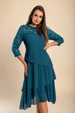 Abito elegante con pizzo, petrolio
