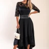 Abito elegante con pizzo Bianca, nero