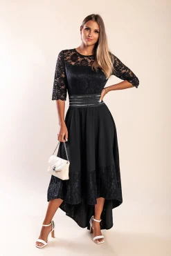 Abito elegante con pizzo Bianca, nero