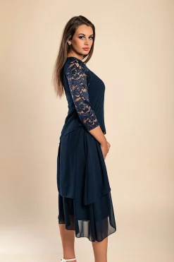 Abito elegante con pizzo, blu scuro