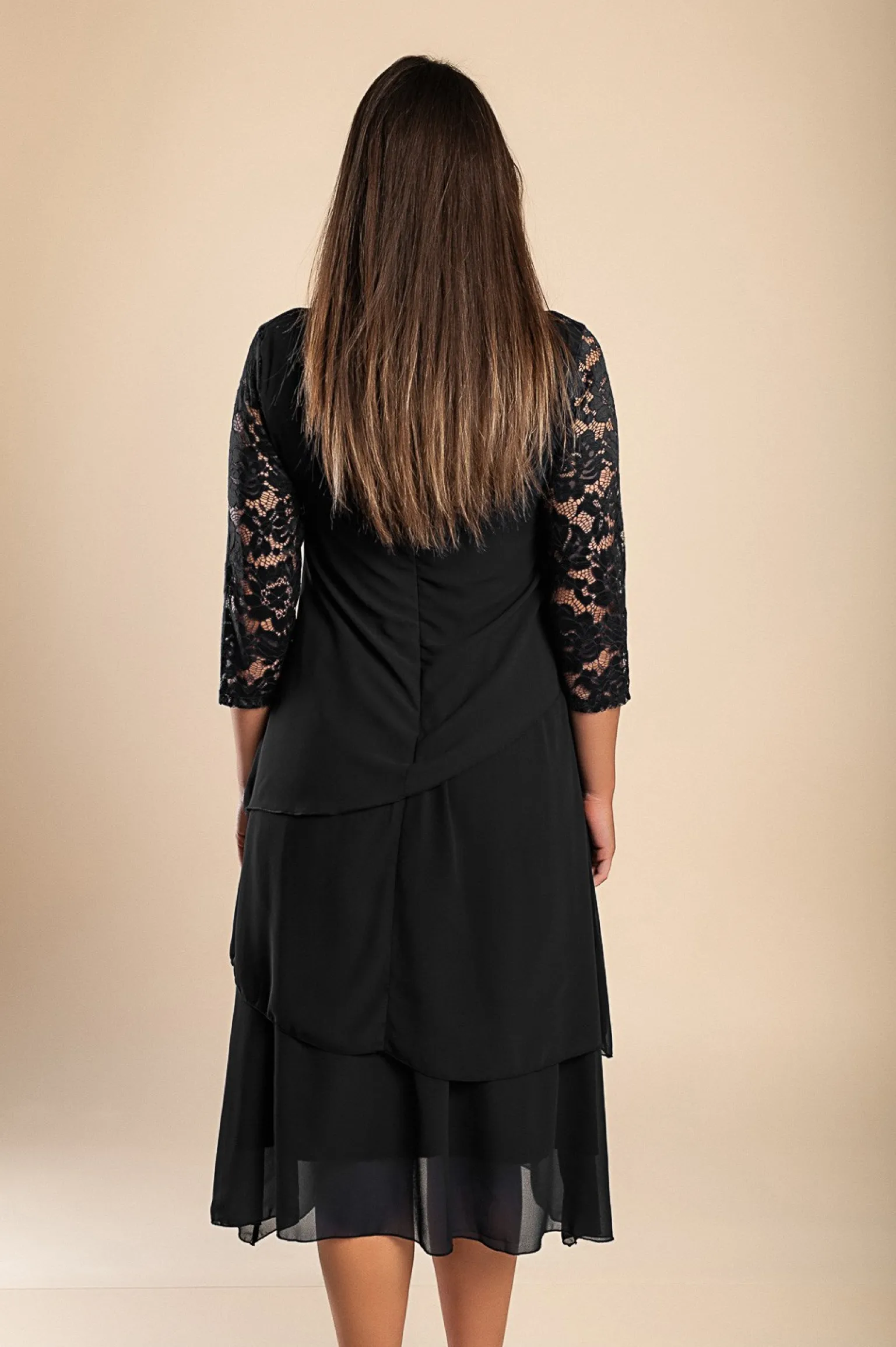 Abito elegante con pizzo, nero