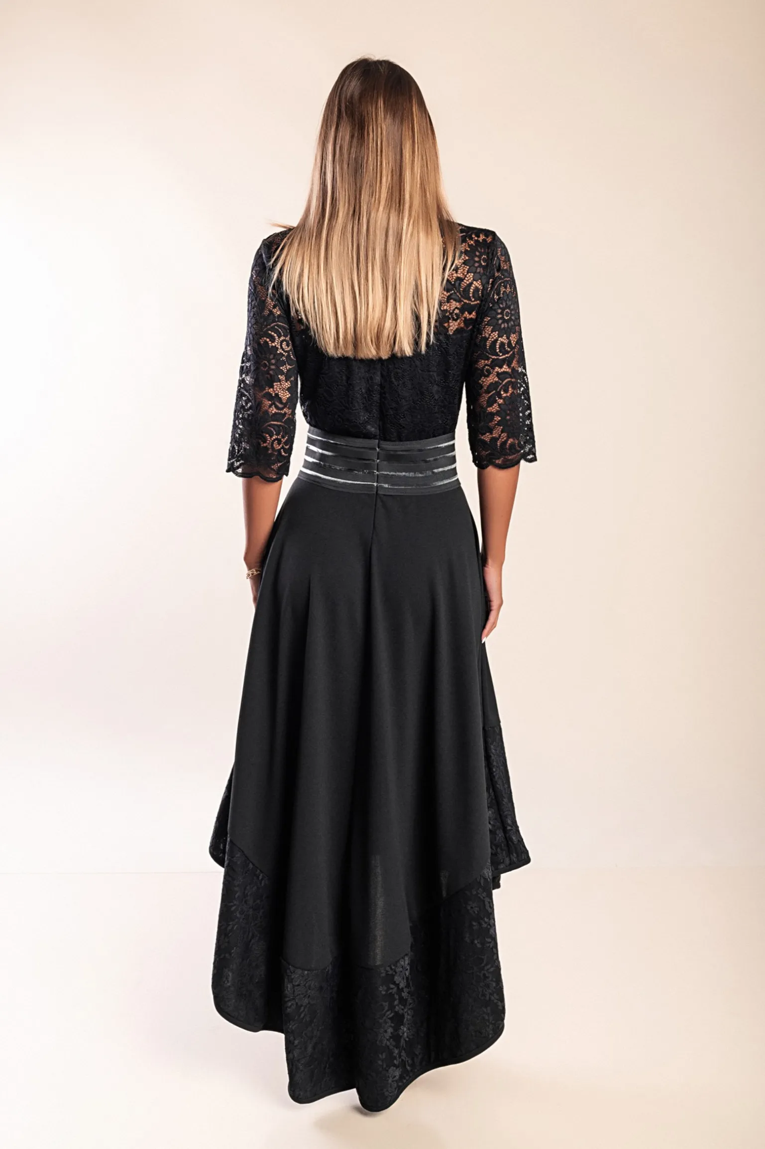 Abito elegante con pizzo Bianca, nero