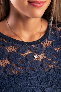 Abito elegante con pizzo Bianca, blu scuro