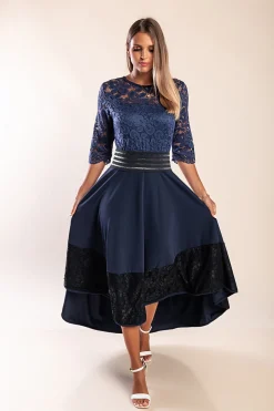 Abito elegante con pizzo Bianca, blu scuro
