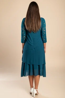 Abito elegante con pizzo, petrolio