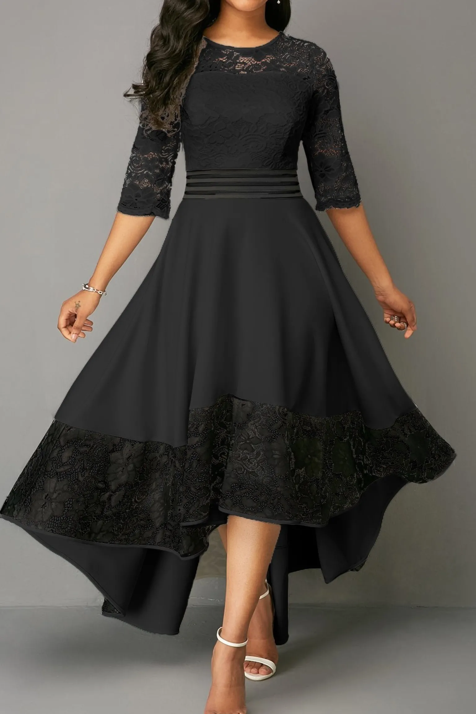 Abito elegante con pizzo Bianca, nero