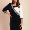Abito elegante con stampa geometrica, bianco e nero
