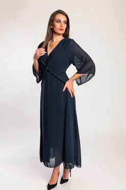 Abito lungo con scollo a V, blu scuro