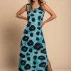 Abito lungo con stampa leopardata, blu