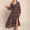 Abito lungo con stampa leopardata, beige