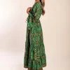 Abito lungo con stampa, verde