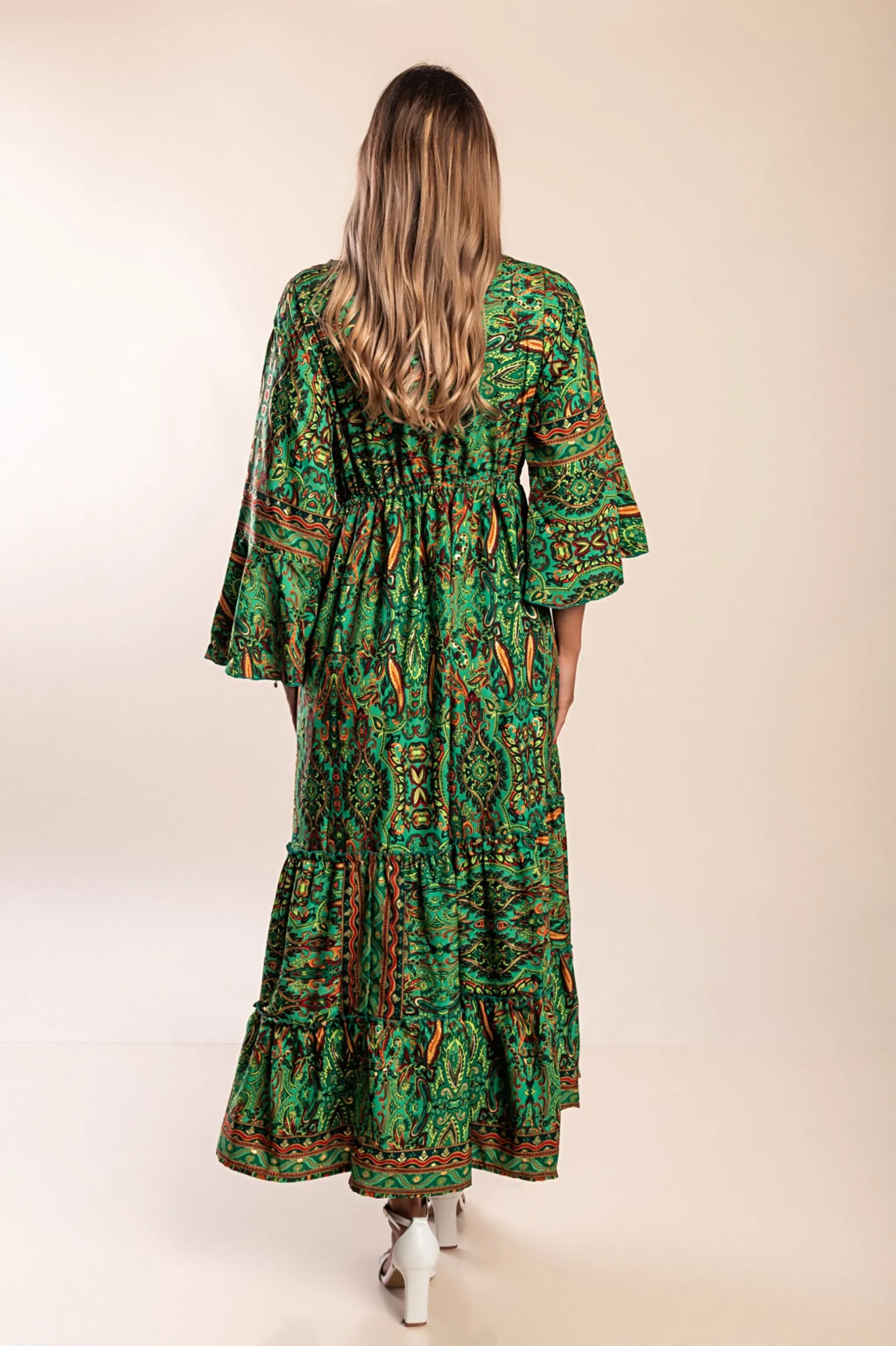 Abito lungo con stampa, verde