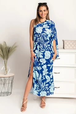 Abito lungo elegante con stampa Tiezza, Blu