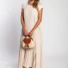 Abito lungo plissettato, beige