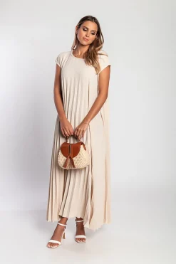 Abito lungo plissettato, beige