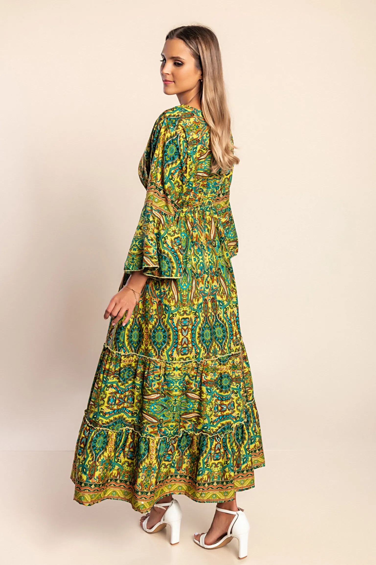 Abito lungo stampato, verde