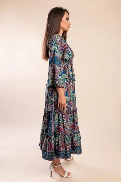 Abito maxi con stampa, blu scuro