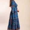 Abito maxi con stampa, blu
