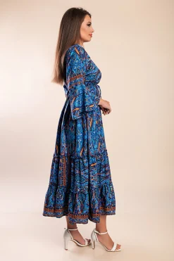 Abito maxi con stampa, blu