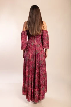 Abito maxi con stampa, multicolore