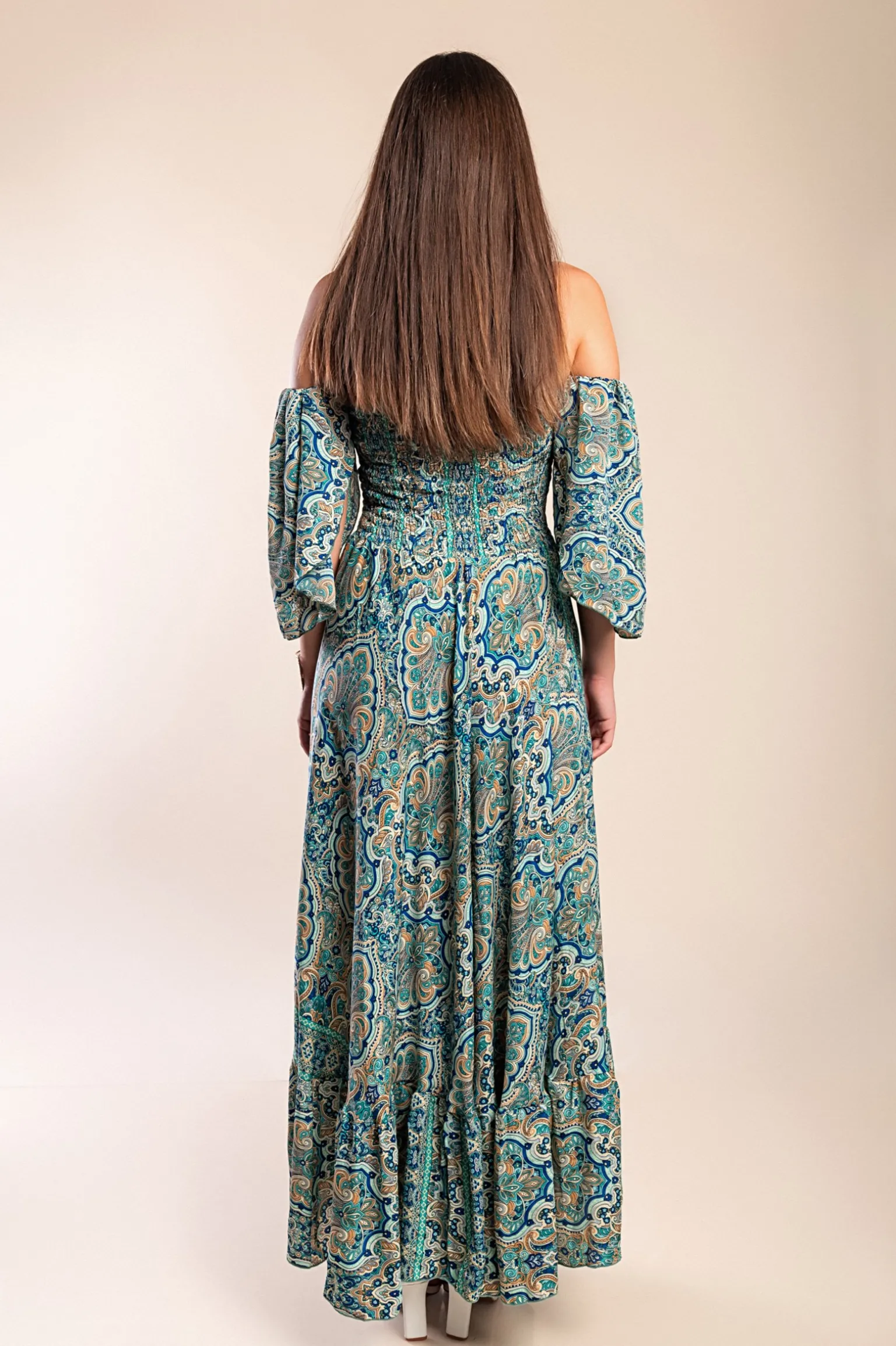 Abito maxi con stampa, multicolore