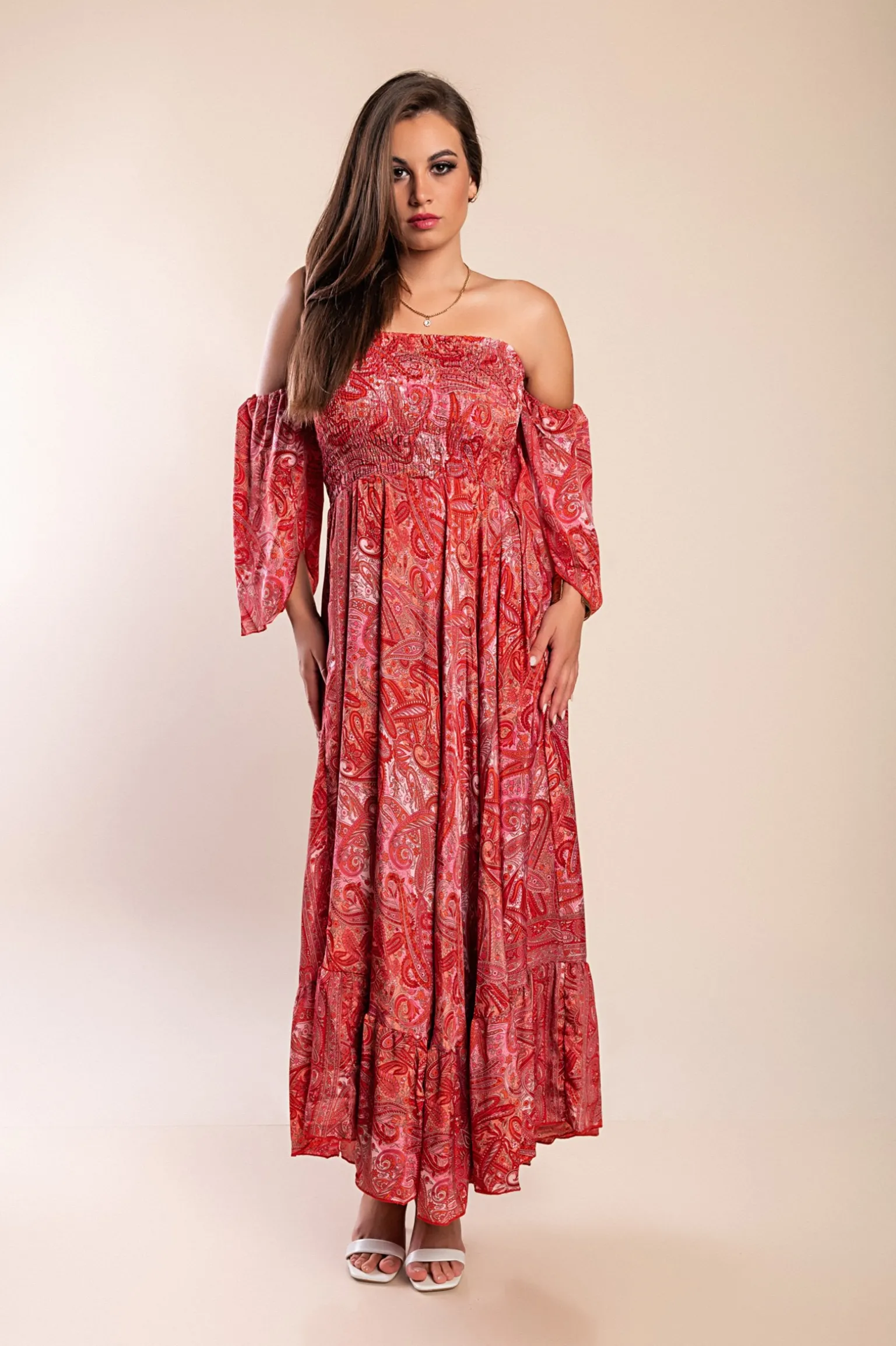 Abito maxi con stampa, multicolore