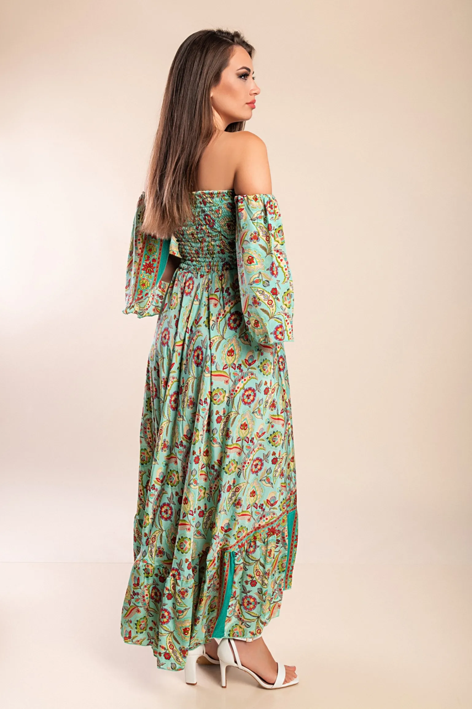 Abito maxi con stampa, multicolore