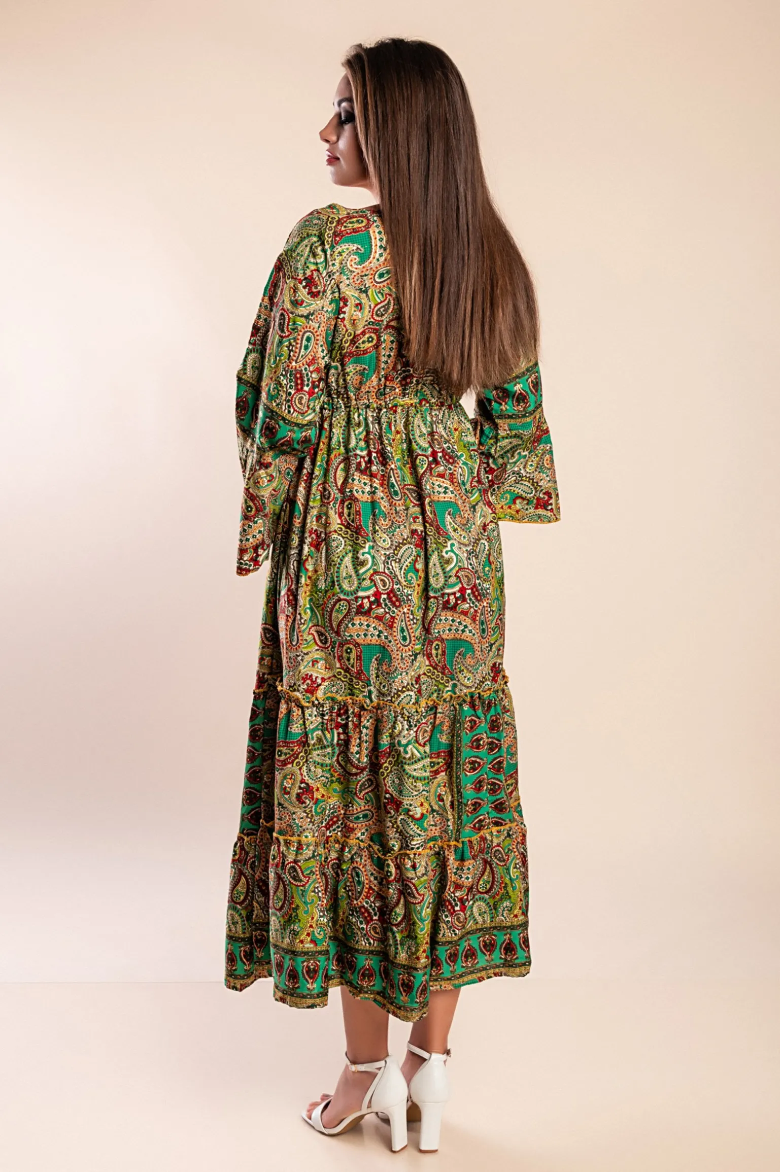 Abito maxi con stampa, verde chiaro