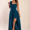 Abito maxi elegante, petrolio