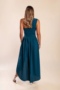 Abito maxi elegante, petrolio