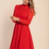 Abito midi aderente con pizzo, rosso