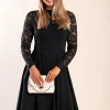 Abito midi aderente con pizzo, nero