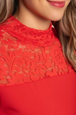 Abito midi aderente con pizzo, rosso