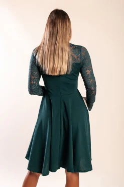 Abito midi aderente con pizzo, verde