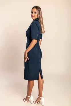 Abito midi con cintura, blu scuro