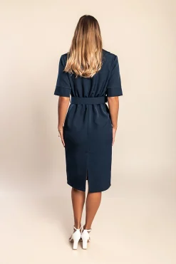 Abito midi con cintura, blu scuro