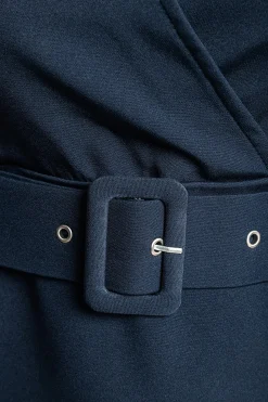 Abito midi con cintura, blu scuro