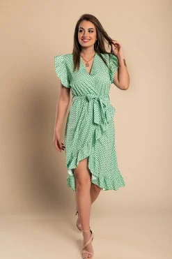 Abito midi con fantasia a pois, verde chiaro