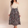 Abito midi con stampa leopardata, beige