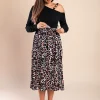 Abito midi con stampa leopardata, nero