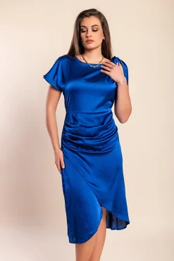 Abito midi elegante con dettagli increspati, blu royal