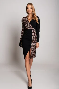 Abito midi elegante con stampa geometrica Melva, nero