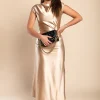 Abito midi in simil raso, beige