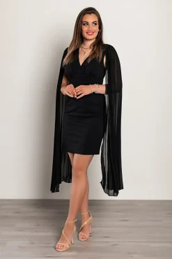 Abito mini elegante slim fit con maniche plissettate Marseila, nero