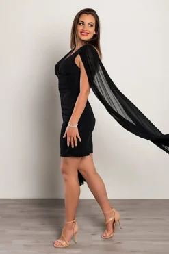 Abito mini elegante slim fit con maniche plissettate Marseila, nero