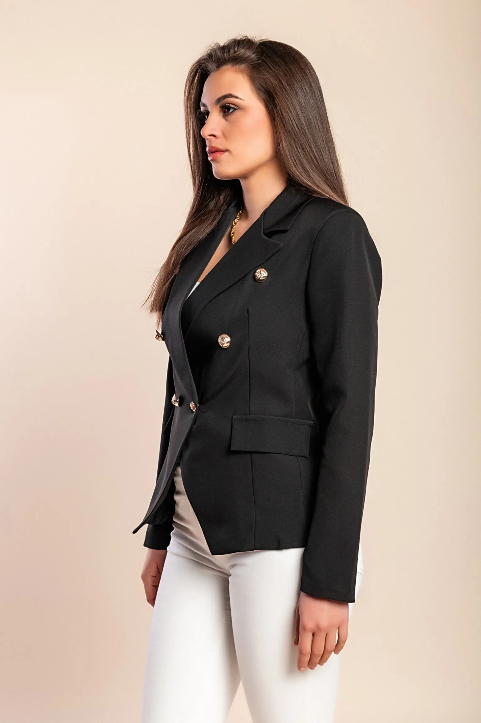 Blazer con bottoni decorativi, nero